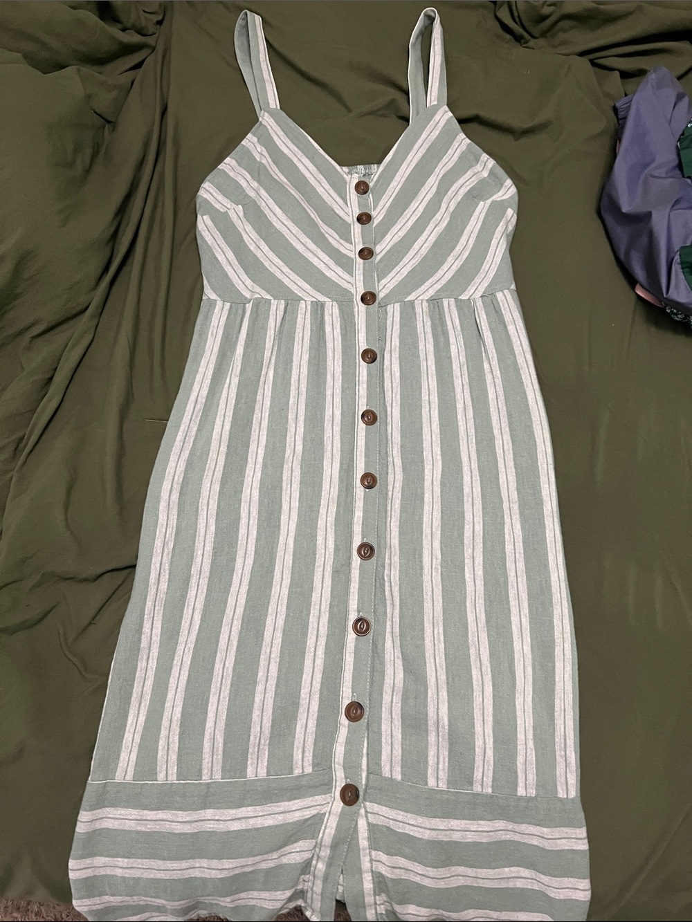 Universal Thread Sage and White Striped Button-Front Midi Dress